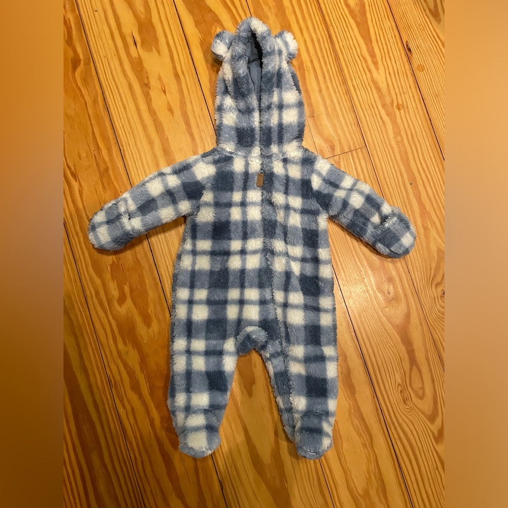 Carter’s 3 month warm Sherpa blue plaid zipper onesie